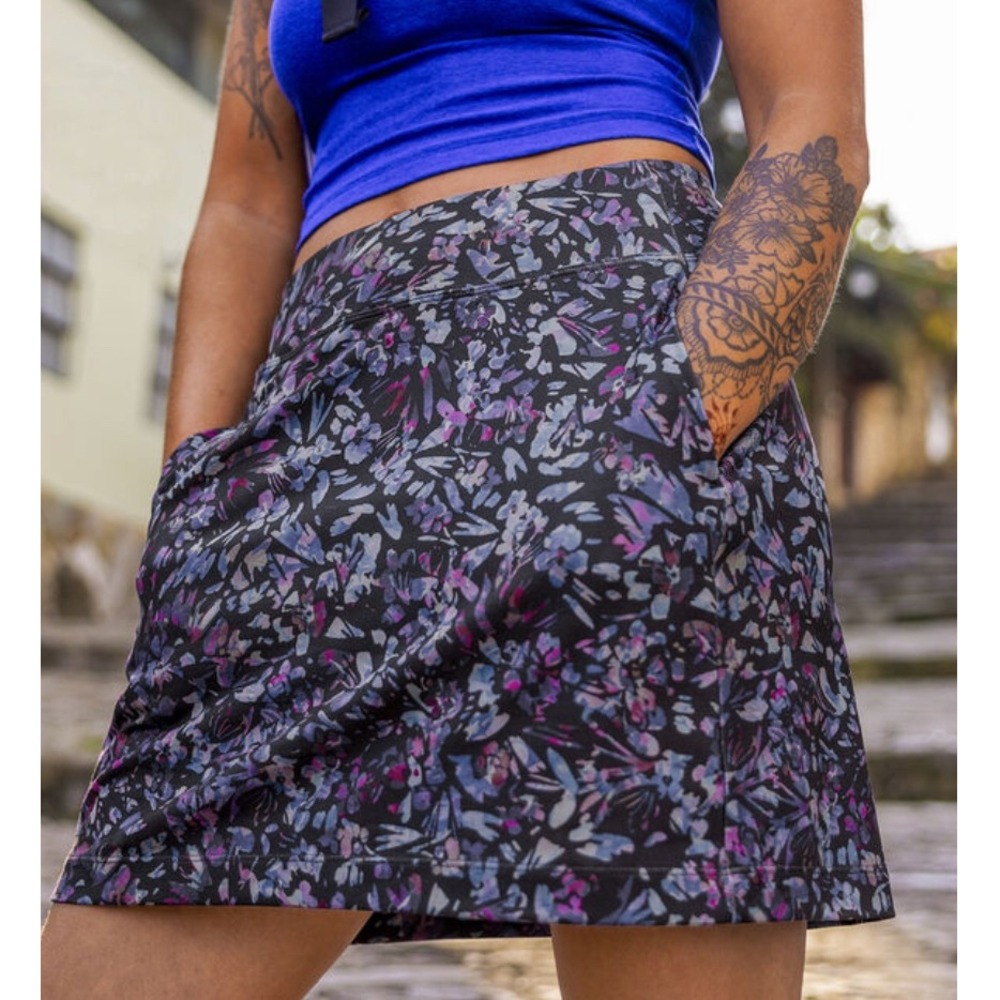 Title Nine Womens Floral Athletic Skort Blue Purple Pockets Size Large